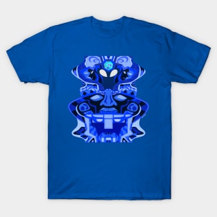 olmec alien totem with robotic mexican patterns in gemini cloth T-Shirt